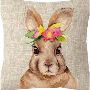 🐰🐇 Bunny Pillow with Floral Wreath